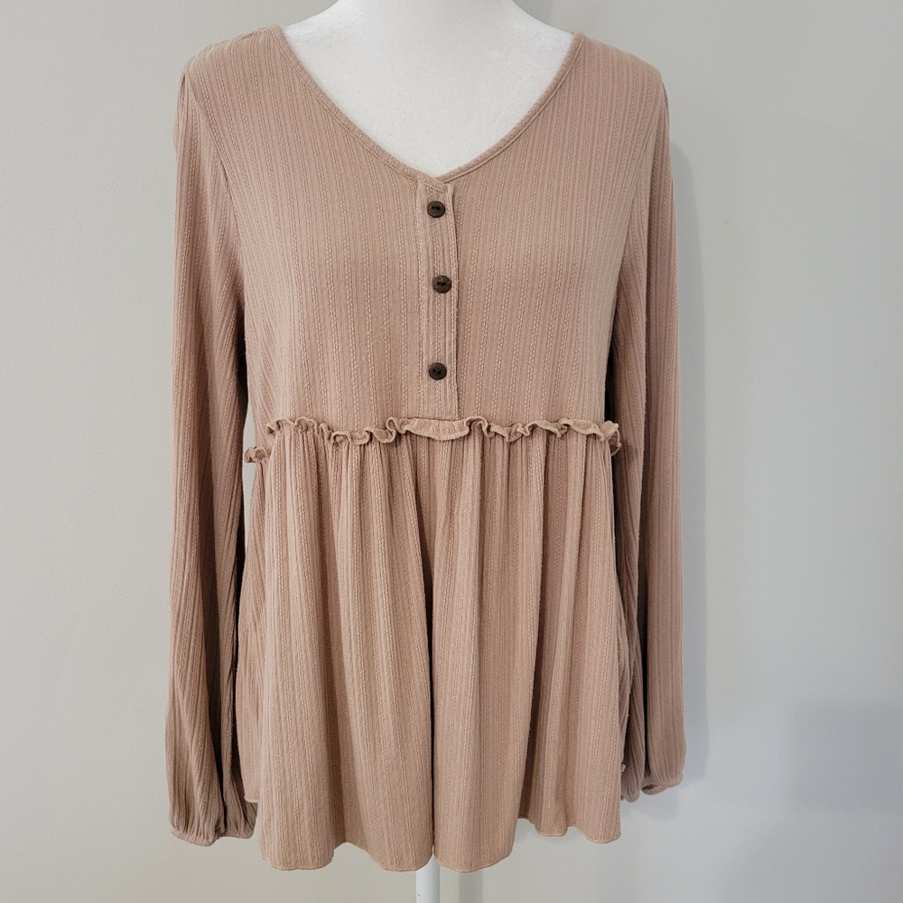Babydoll Womens Y2K Tunic Top XTRA SMALL Oversized Long Sleeve Neutral‎ Comfort